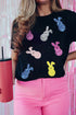 Black Sequin Bunny Doll Graphic Easter Day T Shirt