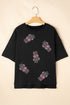 Black Sequin Crawfish Graphic High Low Loose T Shirt