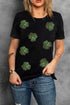 Black Sequin Leopard Clover Graphic Crewneck St Patrick Tee