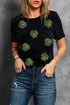 Black Sequin Leopard Clover Graphic Crewneck St Patrick Tee
