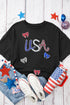Black Sequin USA Bow Graphic Independence Day T Shirt