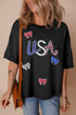 Black Sequin USA Bow Graphic Independence Day T Shirt
