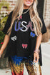 Black Sequin USA Bow Graphic Independence Day T Shirt