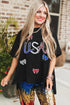 Black Sequin USA Bow Graphic Independence Day T Shirt