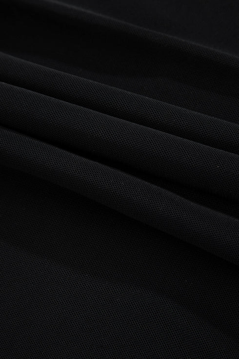 Black Sequin Velvet Sheer Mesh Mock Neck Blouse