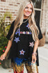 Black Sequined America Star Pattern Hi Low Hem Casual T Shirt