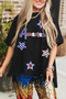 Black Sequined America Star Pattern Hi Low Hem Casual T Shirt