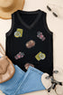 Black Sequined Crawfish Ribbed V Neckline Tank Top