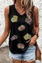 Black Sequined Crawfish Ribbed V Neckline Tank Top