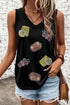 Black Sequined Crawfish Ribbed V Neckline Tank Top