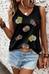 Black Sequined Crawfish Ribbed V Neckline Tank Top