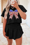 Black Sequined Flag Bow Pattern Short 2Pcs Skort Set