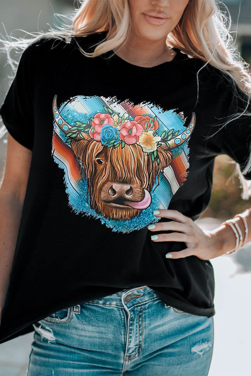 Black Serape Animal Head Graphic Western T-Shirt