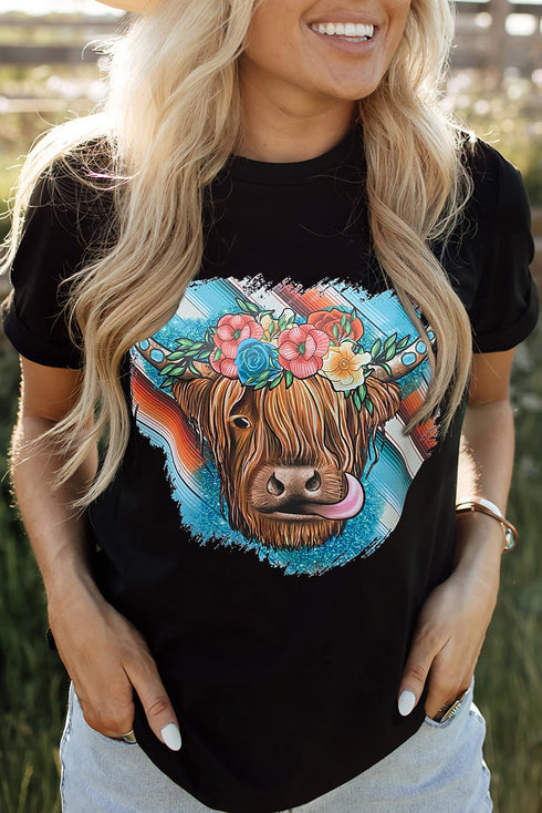 Black Serape Animal Head Graphic Western T-Shirt