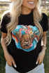 Black Serape Animal Head Graphic Western T-Shirt