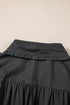 Black Shirt Style Button Down Puff Sleeve Ruffle Hem Dress