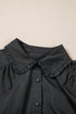 Black Shirt Style Button Down Puff Sleeve Ruffle Hem Dress