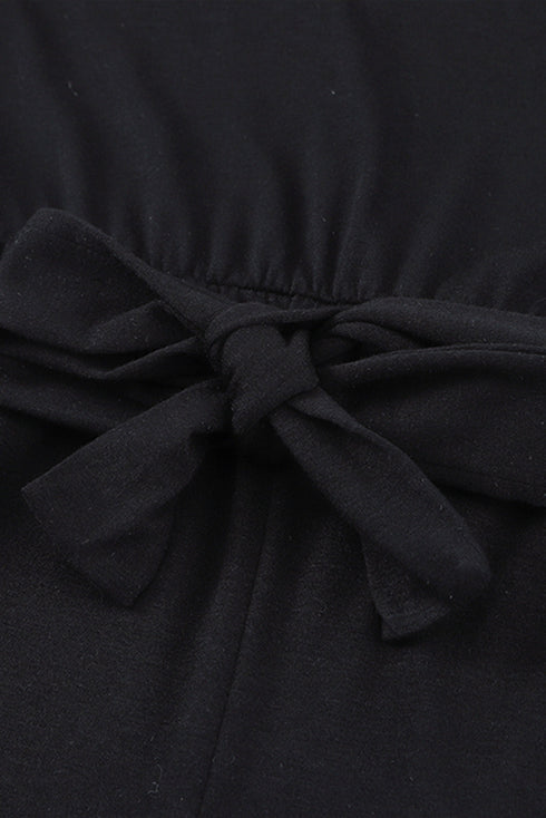 Black Short Sleeve Jogger Jumpsuit With Belt