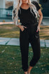 Black Short Sleeve Jogger Jumpsuit With Belt