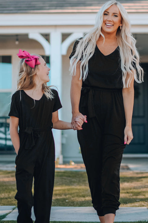 Black Short Sleeve Jogger Jumpsuit With Belt