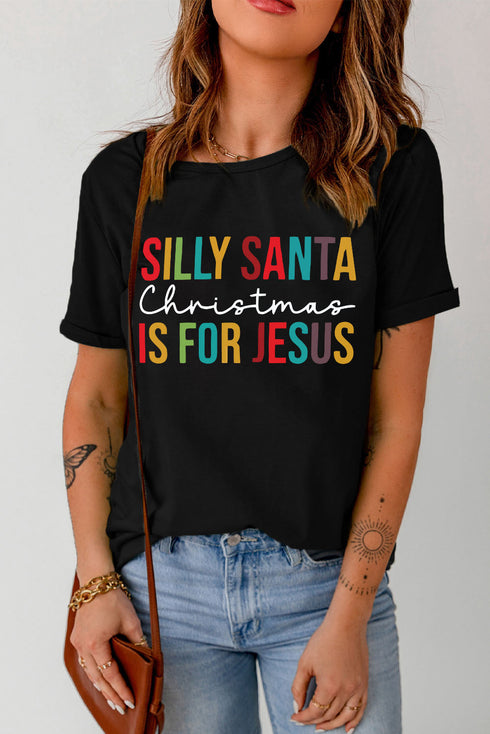 Black Silly Santa Christmas Is For Jesus Short Sleeve T Shirt