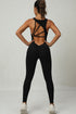 Black Sleeveless Front Cut out V Neck Yoga Jumpsuit