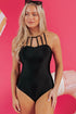Black Sleeveless Strappy Halter Neck Sexy One Piece Swimsuit