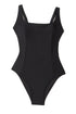 Black Solid Criss Cross Backless Square Neck One Piece Swimsuit