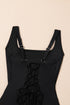 Black Solid Criss Cross Backless Square Neck One Piece Swimsuit