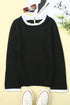 Black Solid Ruffled Crew Neck Knit Sweater