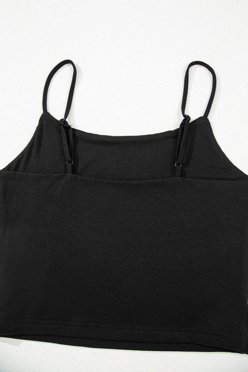 Black Spaghetti Strap Skinny Fit Cropped Tank Top