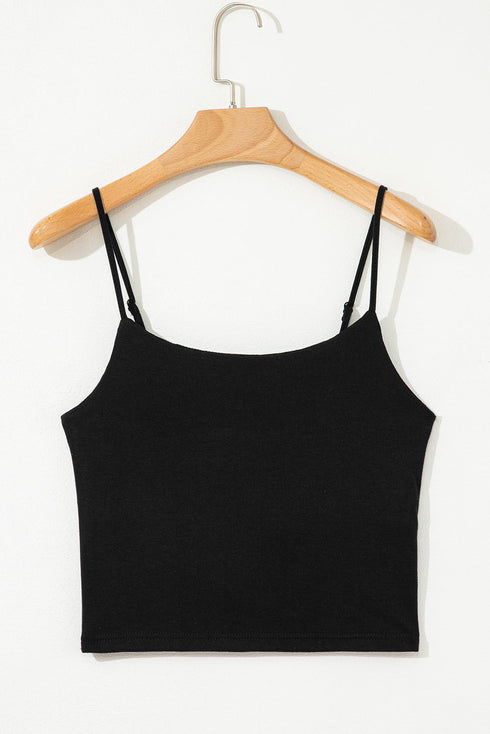 Black Spaghetti Strap Skinny Fit Cropped Tank Top