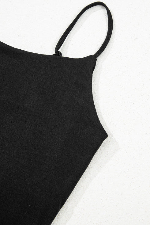 Black Spaghetti Strap Skinny Fit Cropped Tank Top