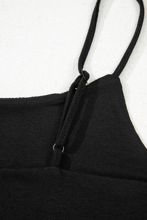Black Spaghetti Strap Skinny Fit Cropped Tank Top