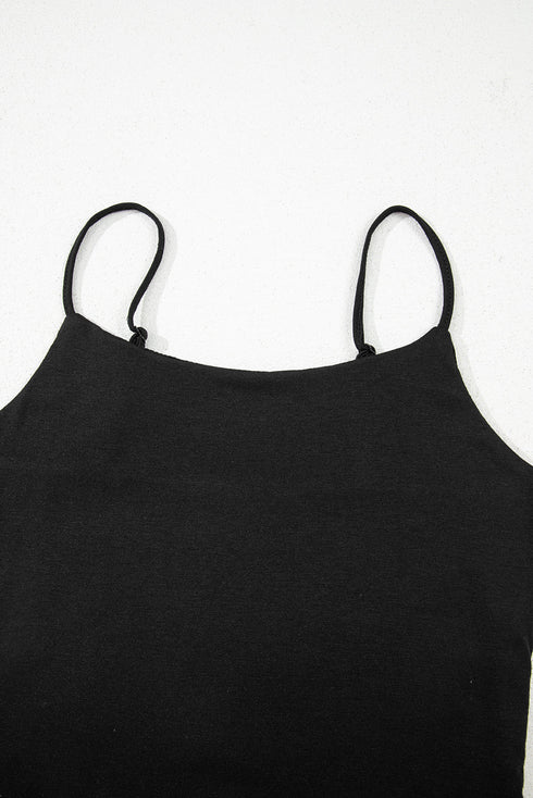 Black Spaghetti Strap Skinny Fit Cropped Tank Top