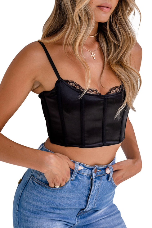 Black Spaghetti Straps Boning Structure Lace Trim Bralette
