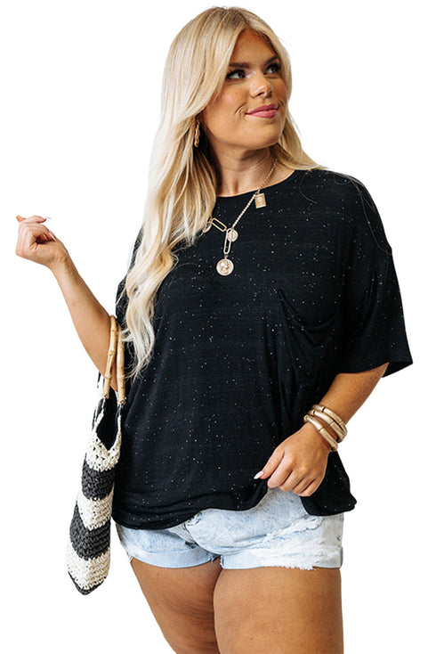 Black Splatter Allover Plus Size Pocketed T-Shirt