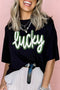 Black St Patricks Day lucky Cracked Letter Graphic T Shirt