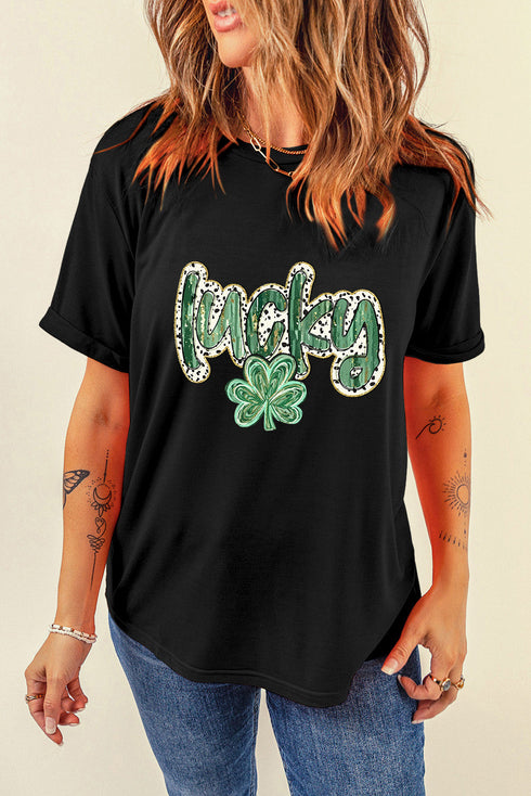 Black St Patricks Lucky Clover Pattern Casual T Shirt