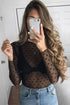 Black Star Print Mesh Sheer Slim Long Sleeve Top