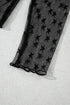 Black Star Print Mesh Sheer Slim Long Sleeve Top
