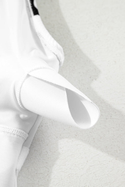 Black Stripe Bowknot Ricrac Print V Neck Low Back Cut One Piece Swimsuit