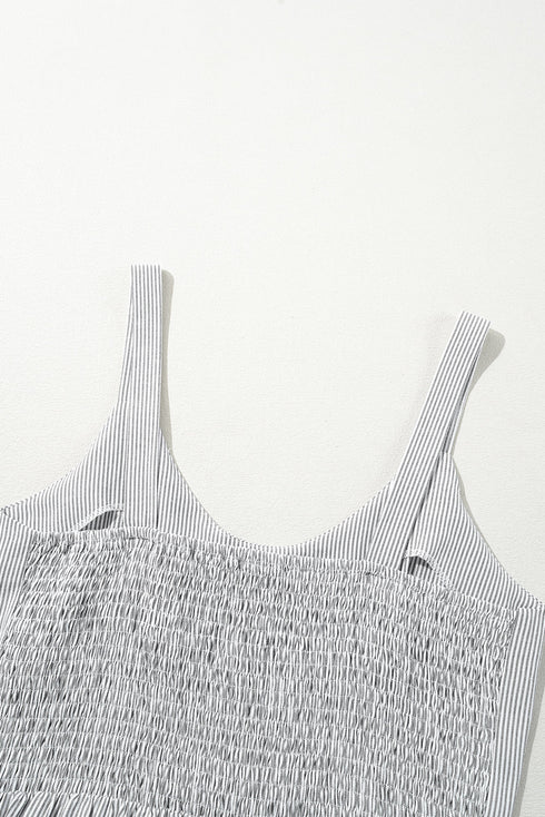 Black Stripe Half Buttoned Sleeveless Wide Leg Jumpsuit