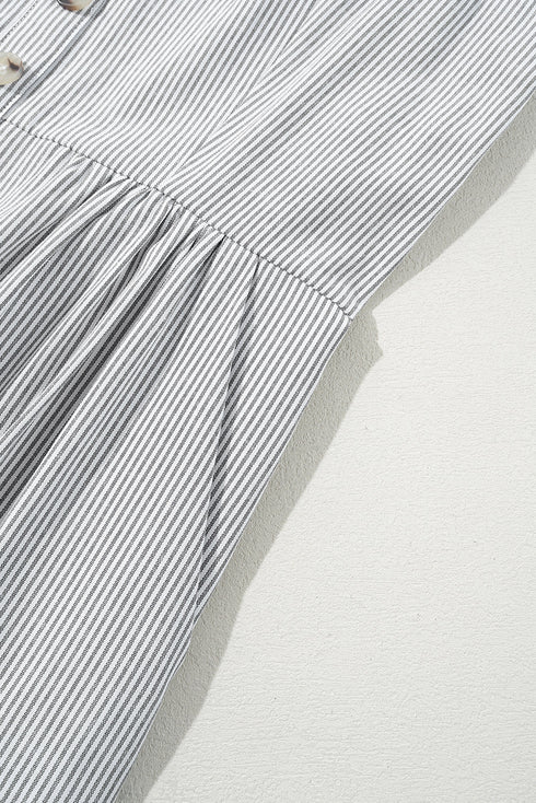 Black Stripe Half Buttoned Sleeveless Wide Leg Jumpsuit