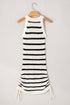 Black Stripe Knitted Drawstring Detail Sleeveless Dress