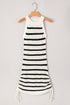Black Stripe Knitted Drawstring Detail Sleeveless Dress