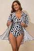 Black Stripe Print Loose Fit Open Front Beach Cover Up