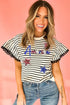 Black Stripe Sequin America Star Graphic Ric Rac Flutter Sleeve Blouse