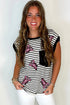 Black Stripe Sequined Lobster Patched Pocket Casual Tank Top