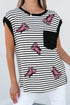 Black Stripe Sequined Lobster Patched Pocket Casual Tank Top